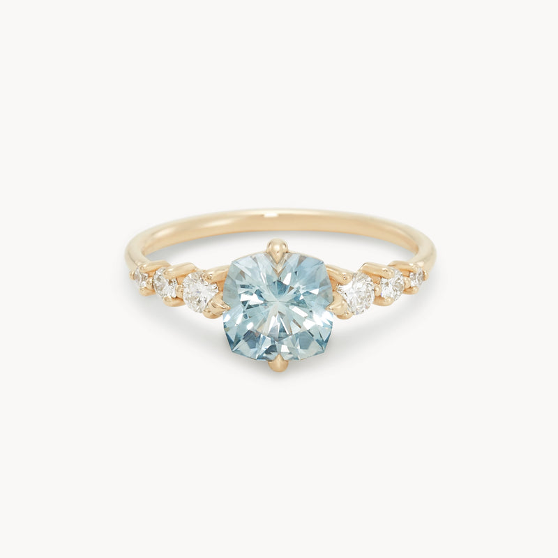 just you and I one-of-a-kind ring - 14k yellow gold, cushion cut sapphire, diamonds