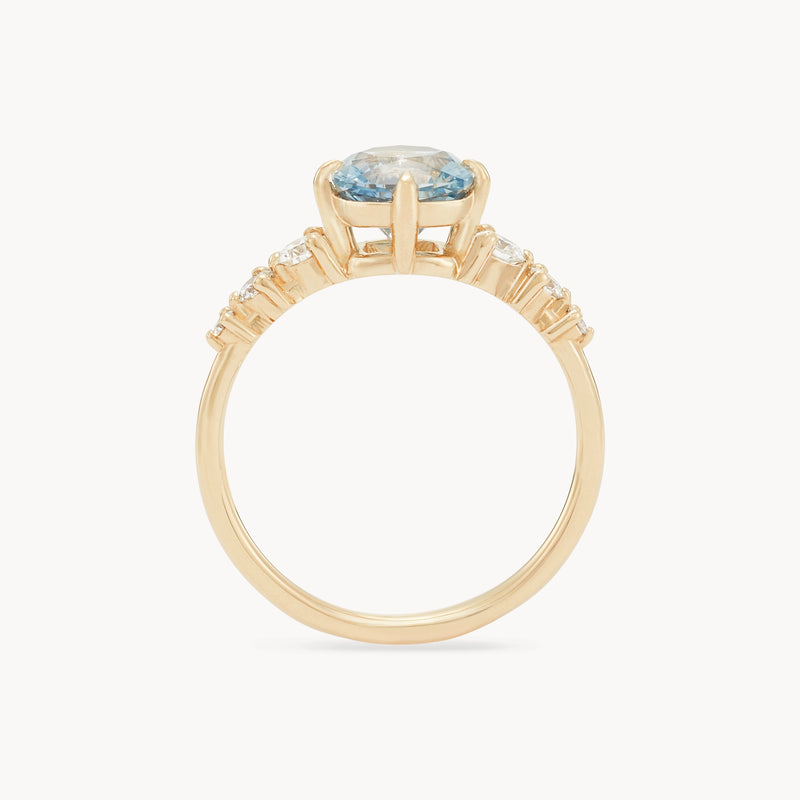just you and I one-of-a-kind ring - 14k yellow gold, cushion cut sapphire, diamonds