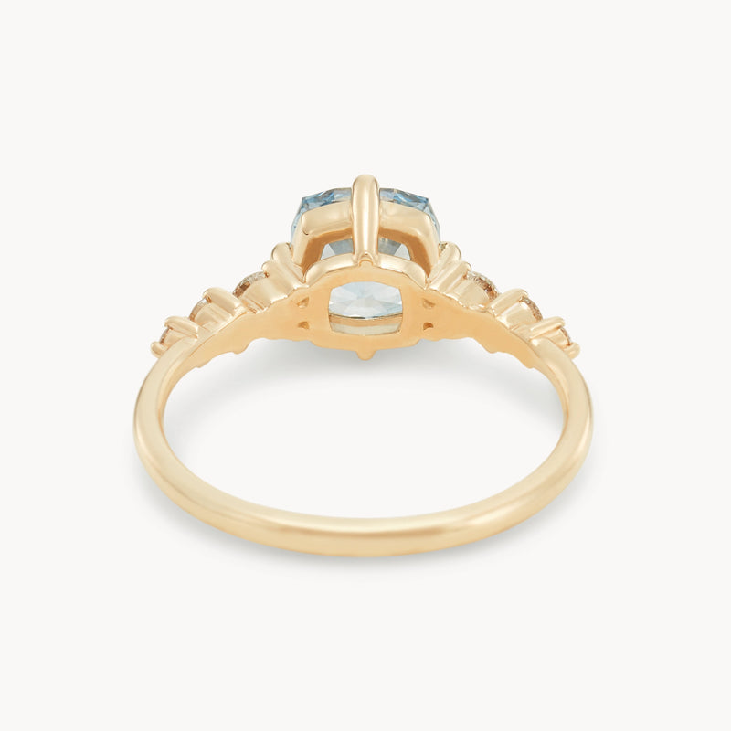 just you and I one-of-a-kind ring - 14k yellow gold, cushion cut sapphire, diamonds