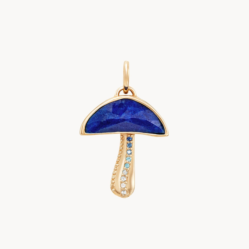 night gazer mushroom charm - 14k yellow gold, lapis lazuli