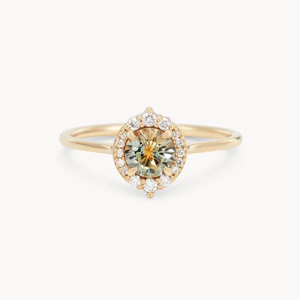 light of my life one-of-a-kind ring - 14k yellow gold, round sapphire, brilliant diamonds