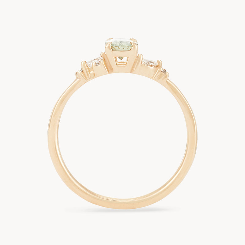 love's reverie one-of-a-kind ring - 14k yellow gold ring, celadon oval cut sapphire