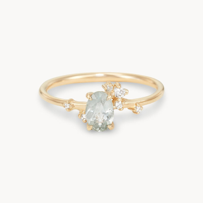 magical kinship one-of-a-kind ring - 14k yellow gold ring, pale seafoam oval cut sapphire