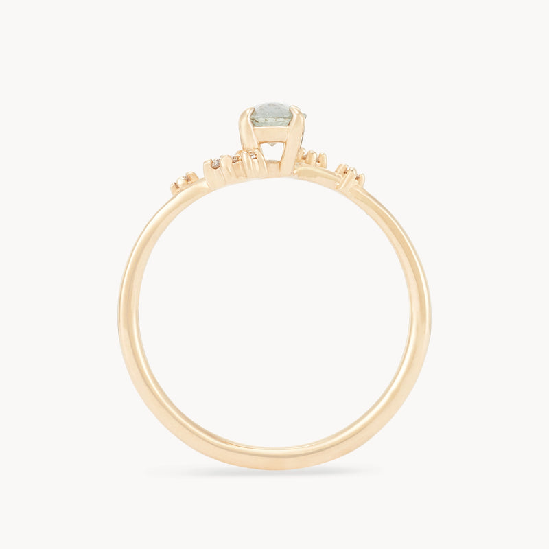 magical kinship one-of-a-kind ring - 14k yellow gold ring, pale seafoam oval cut sapphire