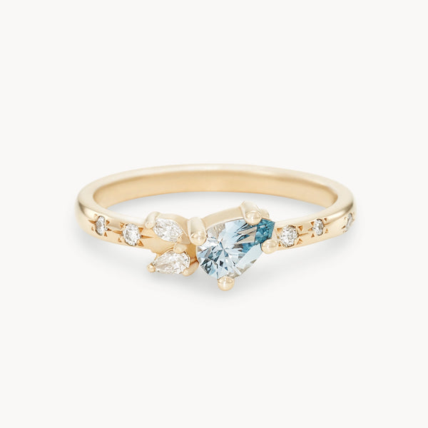 met you in bloom one-of-a-kind ring - 14k yellow gold, pear sapphire, diamonds