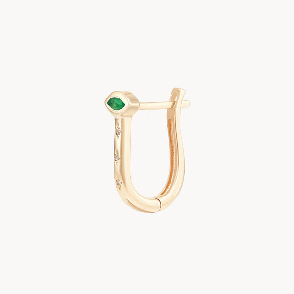 mind's eye emerald U-hoop - 14k yellow gold, diamond, emerald gemstones