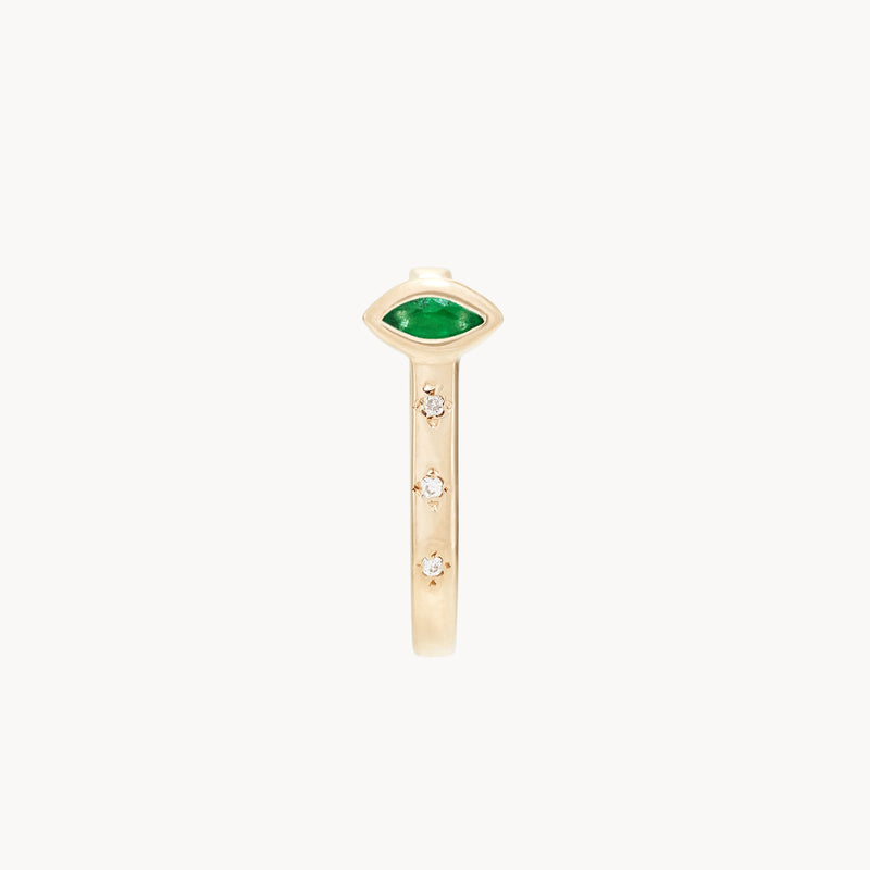 mind's eye emerald U-hoop - 14k yellow gold, diamond, emerald gemstones