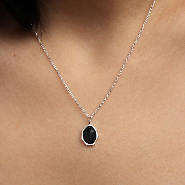 black onyx mood necklace silver - sterling silver, black onyx