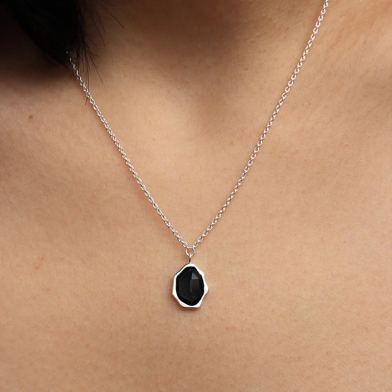 black onyx mood necklace silver - sterling silver, black onyx
