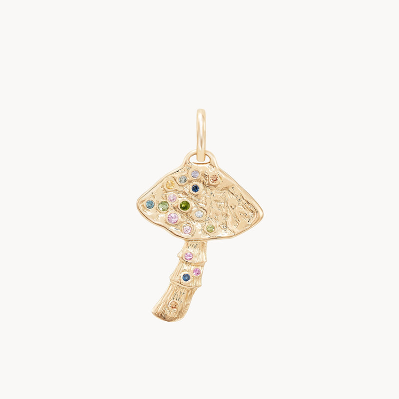 golden journey mushroom charm - 10k yellow gold, multi sapphire