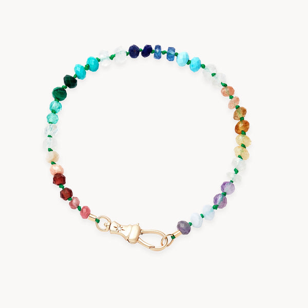 rainbow multicolour beaded mood bracelet - 10k yellow gold, diamonds, natural gemstones