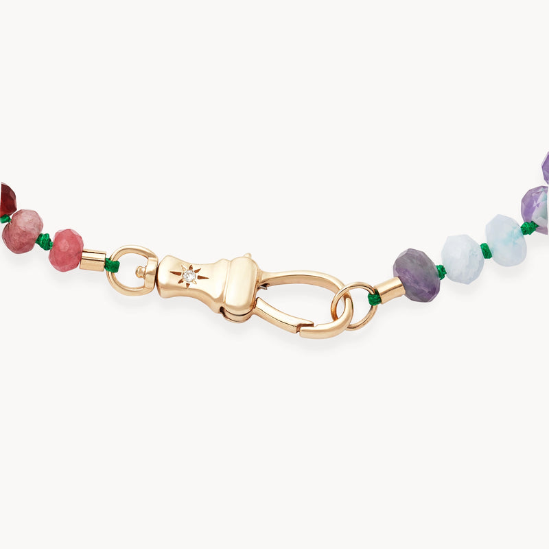 rainbow multicolour beaded mood bracelet - 10k yellow gold, diamonds, natural gemstones