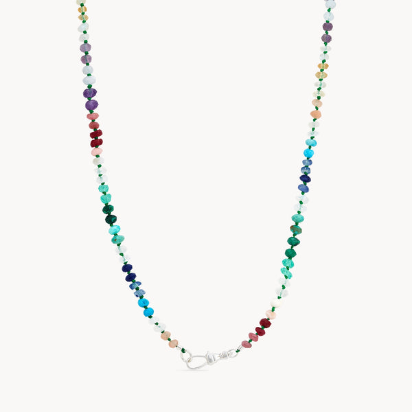 rainbow multicolored beaded mood necklace - sterling silver, diamonds