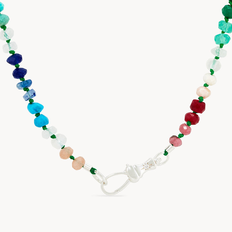 rainbow multicolored beaded mood necklace - sterling silver, diamonds