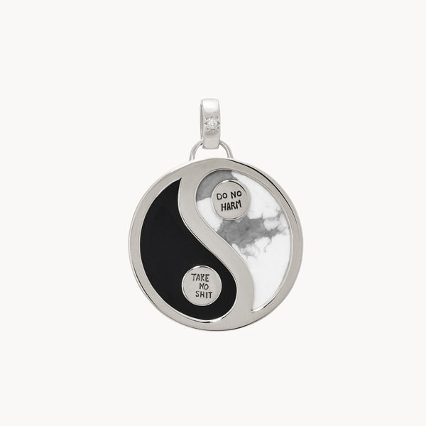 night and day yin yang charm - sterling silver, howlite, black onyx, diamonds