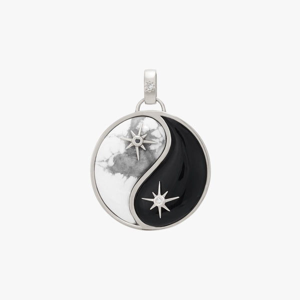 night and day yin yang charm - sterling silver, howlite, black onyx, diamonds