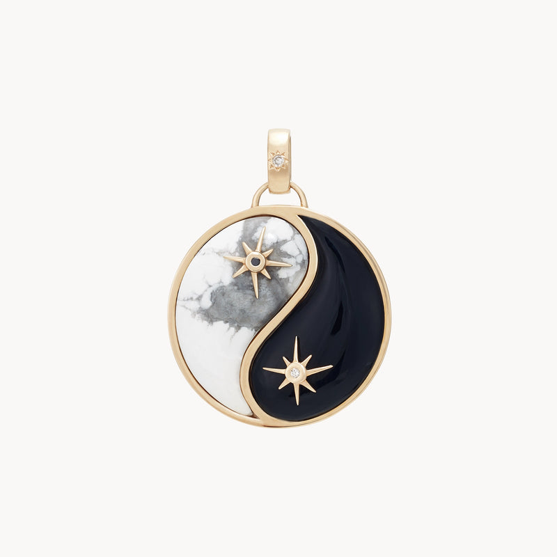 night and day yin yang charm - 10k yellow gold, howlite, black onyx, diamonds