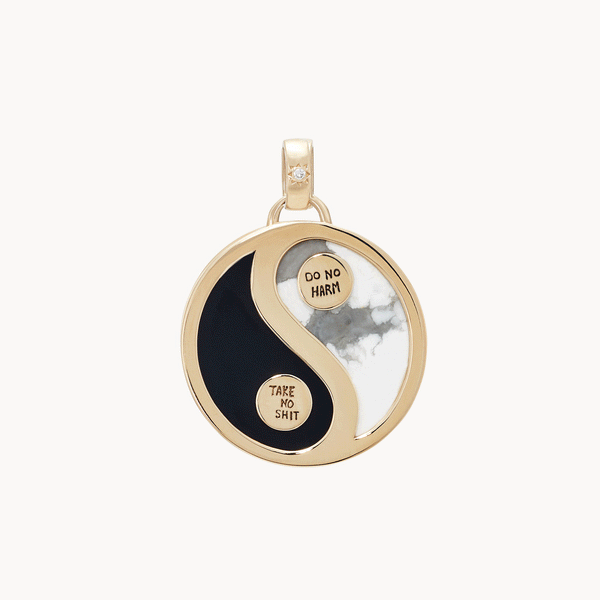 night and day yin yang charm - 10k yellow gold, howlite, black onyx, diamonds
