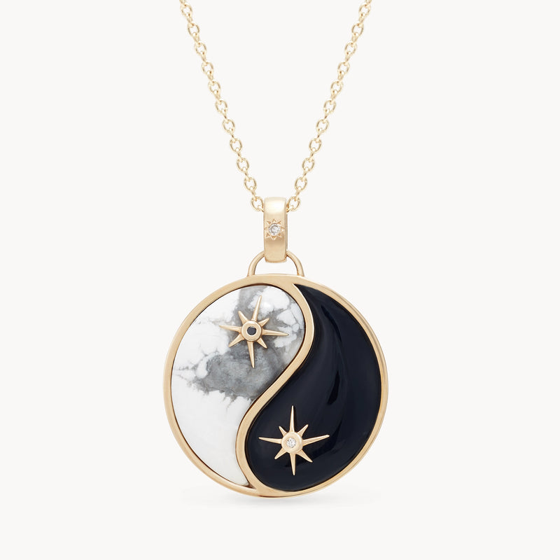 night and day yin yang charm - 10k yellow gold, howlite, black onyx, diamonds