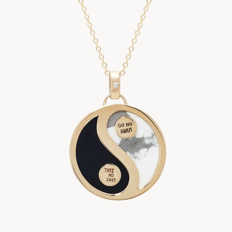 night and day yin yang charm - 10k yellow gold, howlite, black onyx, diamonds