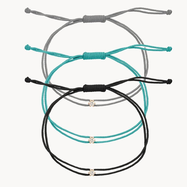 Best Friend Nova Trio - 10k yellow gold, teal, grey, black cord, diamond