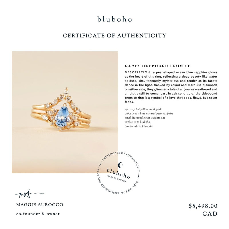 tidebound promise one-of-a-kind ring - 14k yellow gold, pear sapphire, diamonds