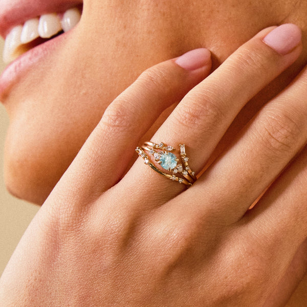 charted by the stars one-of-a-kind ring - 14k yellow gold, bicolor round sapphire, diamonds