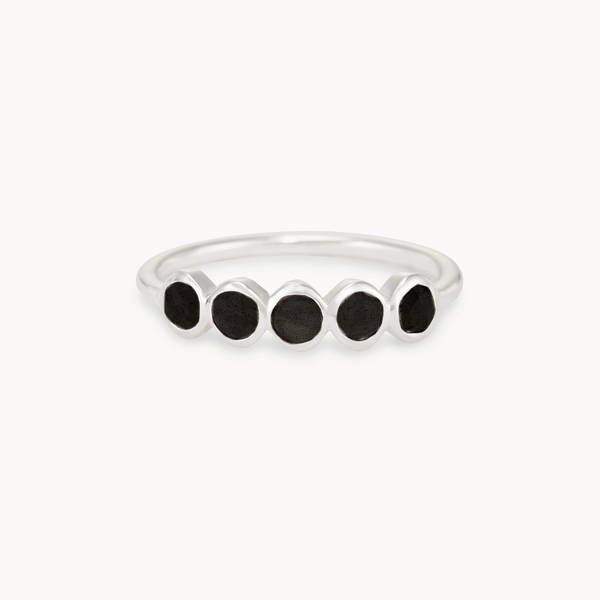 black onyx five stone mood ring - sterling silver, black onyx gemstones