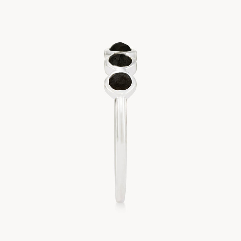 black onyx five stone mood ring - sterling silver, black onyx gemstones