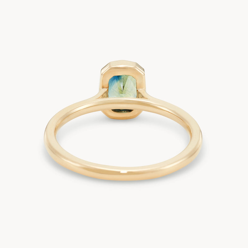 our cosmic meeting  one-of-a-kind ring - 14k yellow gold, Montana radiant cut sapphire