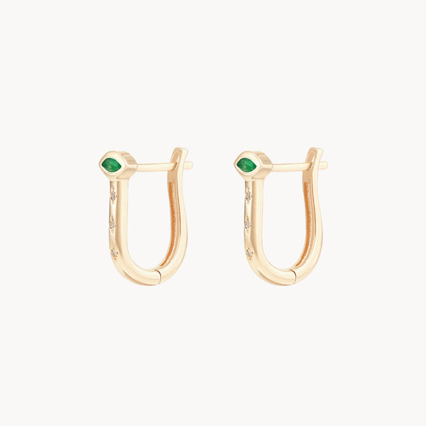 mind's eye emerald U-hoop - 14k yellow gold, diamond, emerald gemstones