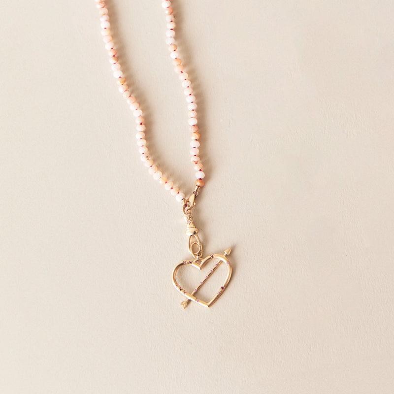 true aim heart & arrow charm - 10k yellow gold, ruby, pink sapphires