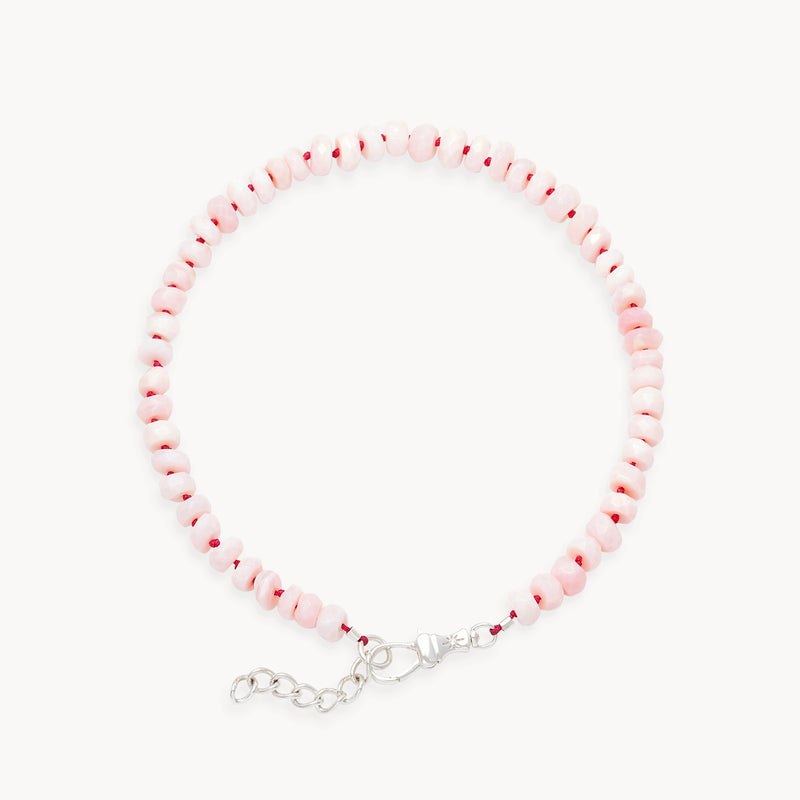 pink opal beaded anklet - sterling silver, natural pink opals, brilliant diamonds