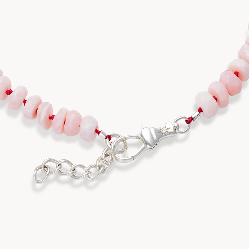 pink opal beaded anklet - sterling silver, natural pink opals, brilliant diamonds