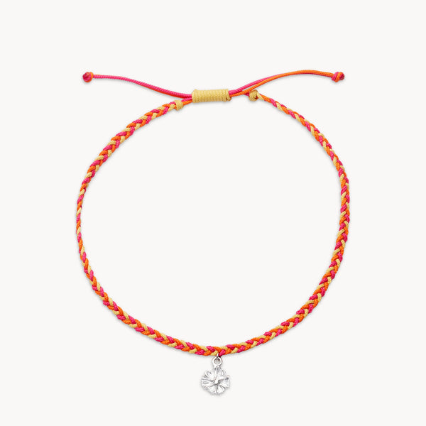 little wildflower cord anklet - sterling silver, pink orange yellow cord