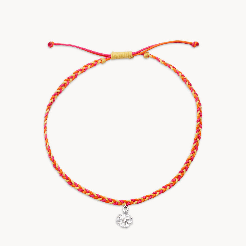 little wildflower cord anklet - sterling silver, pink orange yellow cord
