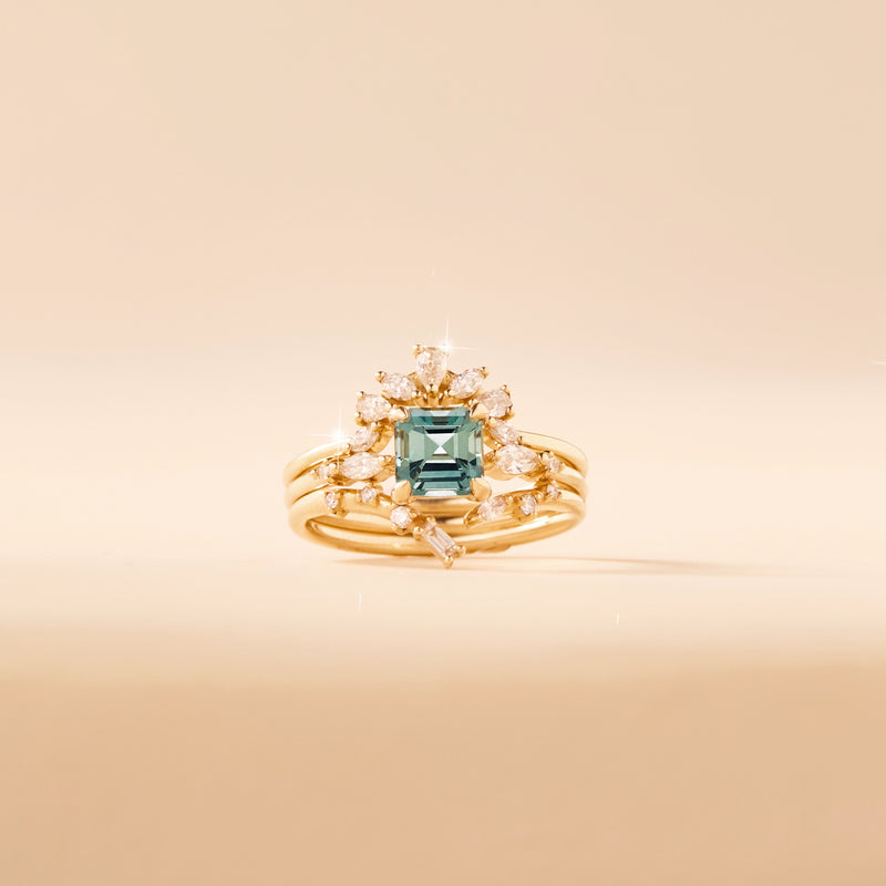 right swipe, right life one-of-a-kind ring - 14k yellow gold, cushion cut sapphire, brilliant diamonds