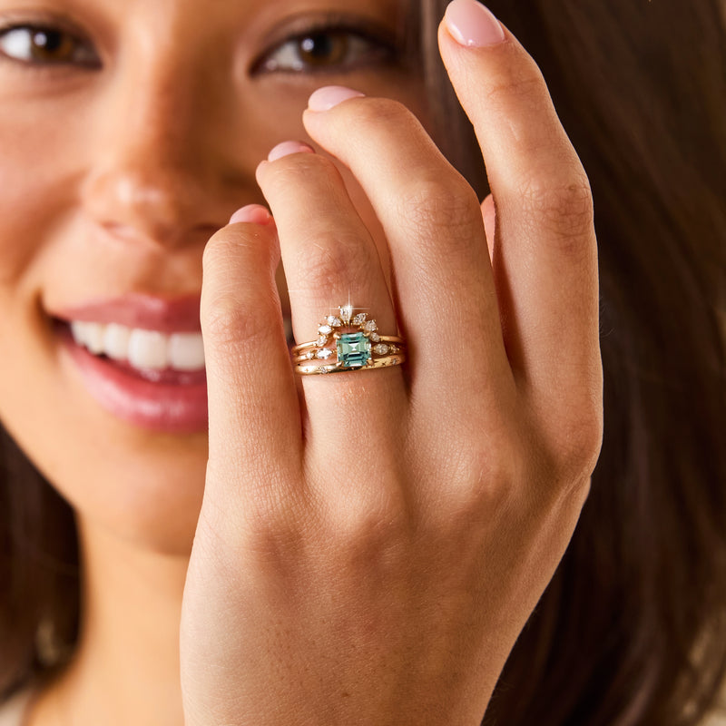 right swipe, right life one-of-a-kind ring - 14k yellow gold, cushion cut sapphire, brilliant diamonds