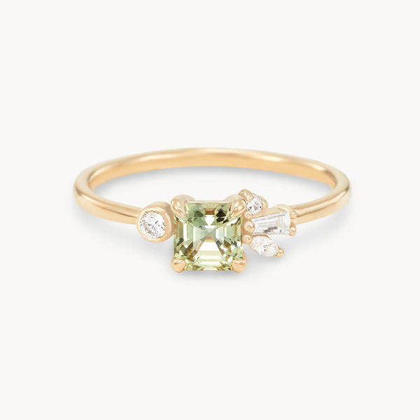 enchanted grove one-of-a-kind ring - 14k yellow gold, asscher cut sapphire