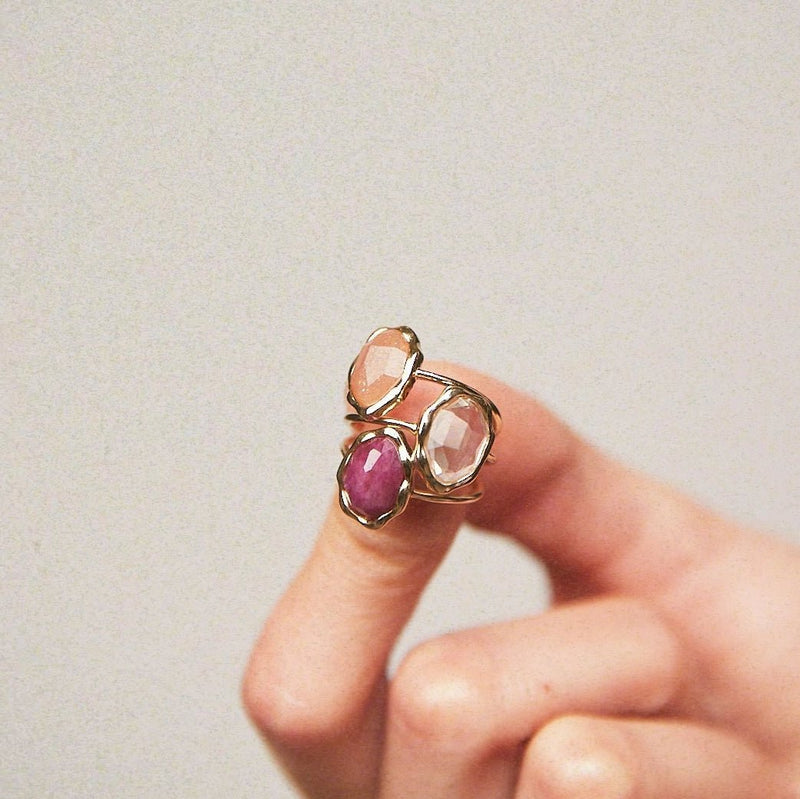 rose quartz mood ring- 14k yellow gold