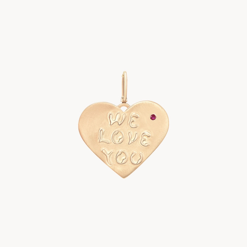 ménage à trois small heart charm - 10k yellow gold, ruby