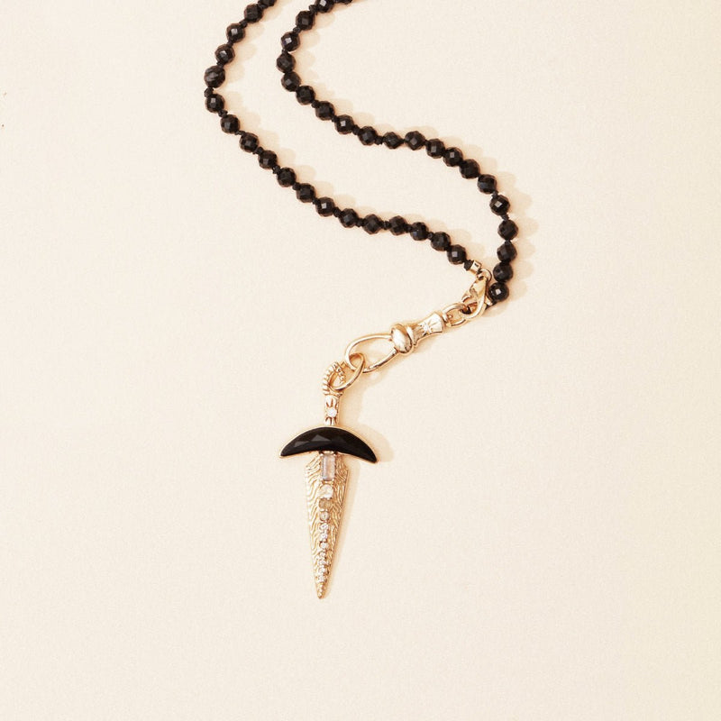 black onyx dagger charm - 10k yellow gold, natural gemstones