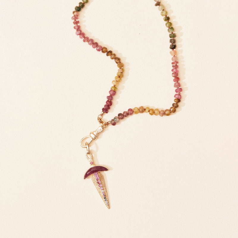 ruby dagger charm - 10k yellow gold, natural gemstones