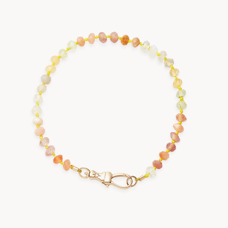sunset multicolor gemstone beaded mood bracelet - 10k yellow gold, diamond, hand carved gemstones