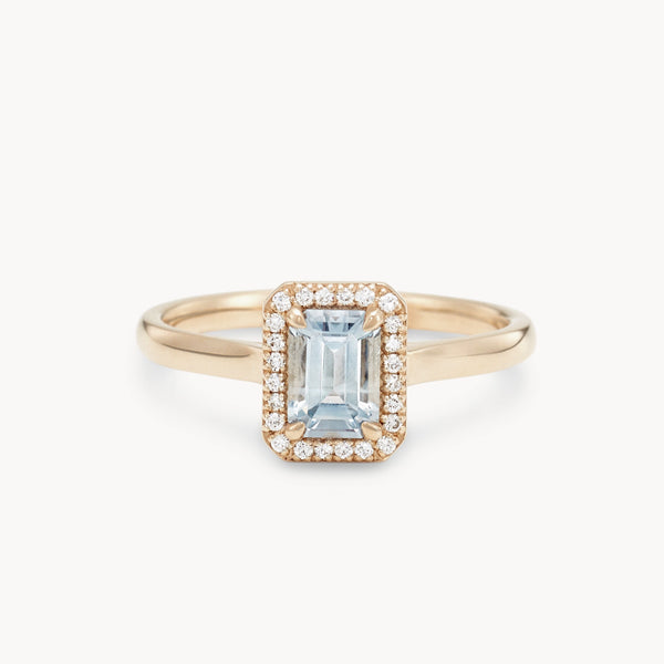 seen you before one-of-a-kind ring - 14k yellow gold, emerald cut sapphire, diamonds