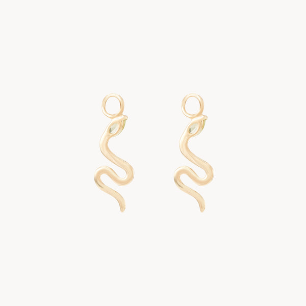 revival snake green tourmaline earring charm - 10k yellow gold, natural green tourmaline gemstone