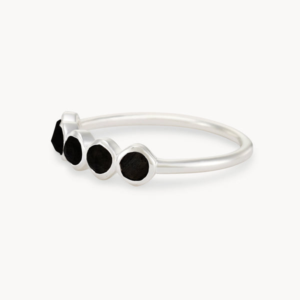 black onyx five stone mood ring - sterling silver, black onyx gemstones