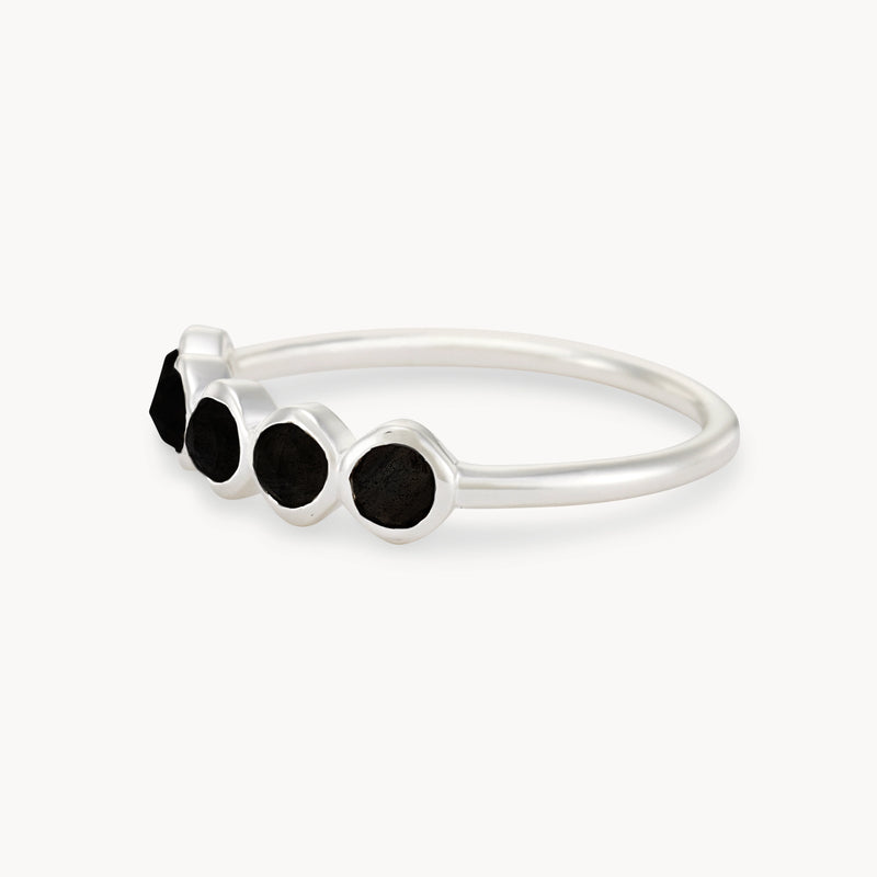 black onyx five stone mood ring - sterling silver, black onyx gemstones