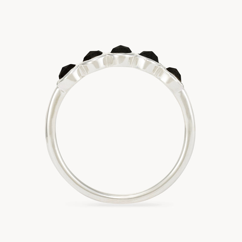 black onyx five stone mood ring - sterling silver, black onyx gemstones