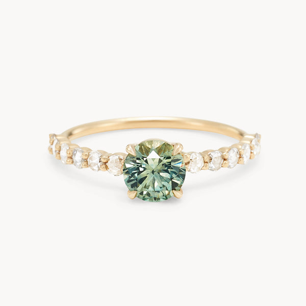sirens vow one-of-a-kind ring - 14k yellow gold, round sapphire, diamond